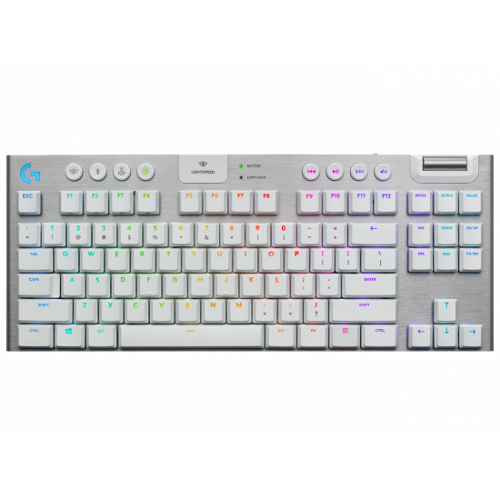 Безжична геймърска механична клавиатура Logitech, G915 TKL White Lightsync RGB, Tactile суичове Безжична геймърска механична клавиатура Logitech, G915 TKL White Lightsync RGB, Tactile суичове