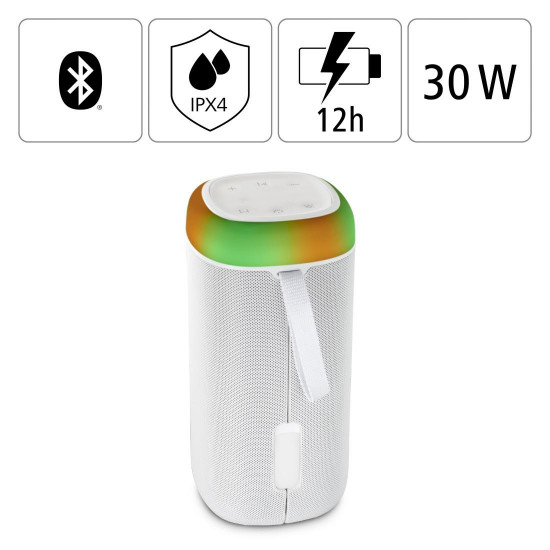 Блутут мобилна колонка HAMA Shine 2.0, 30W, LED, Защита от вода, Бял Блутут мобилна колонка HAMA Shine 2.0, 30W, LED, Защита от вода, Бял