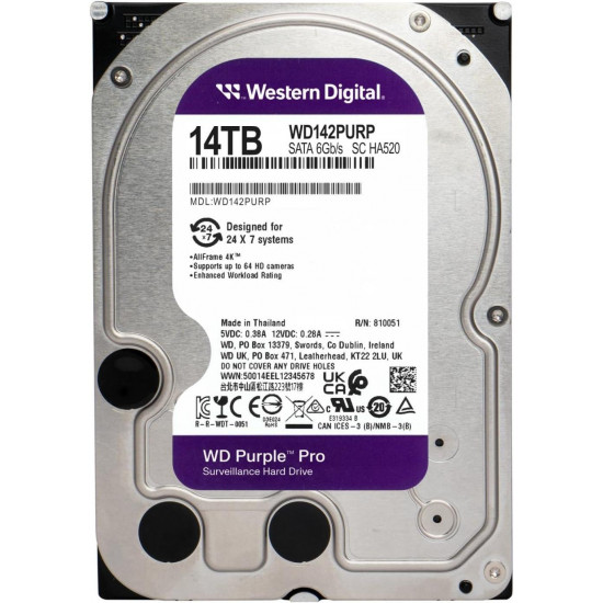 Хард диск WD Purple Pro Surveillance, 14 TB, 256MB, SATA 3 Хард диск WD Purple Pro Surveillance, 14 TB, 256MB, SATA 3