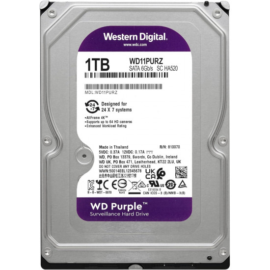 Хард диск WD Purple WD11PURZ, 1TB, 5400rpm, 64MB, SATA 3 Хард диск WD Purple WD11PURZ, 1TB, 5400rpm, 64MB, SATA 3