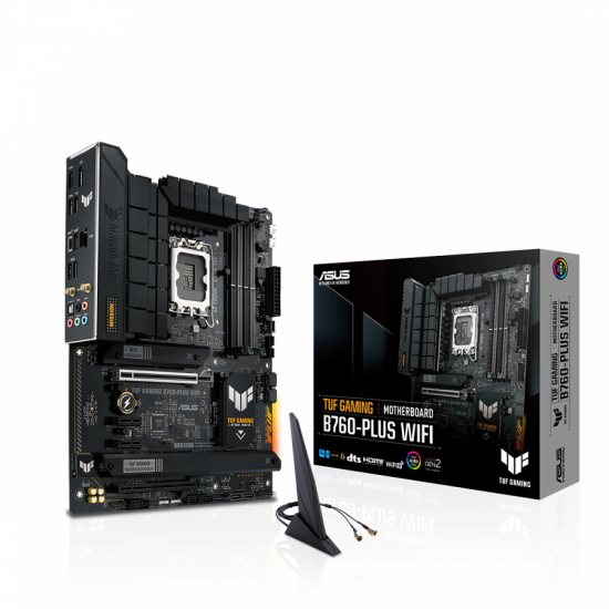 Дънна платка ASUS TUF GAMING B760-PLUS WIFI DDR5, LGA 1700 ATX, 4x DDR5, PCIe 5.0, WiFi 6, Aura Sync RGB Дънна платка ASUS TUF GAMING B760-PLUS WIFI DDR5, LGA 1700 ATX, 4x DDR5, PCIe 5.0, WiFi 6, Aura Sync RGB