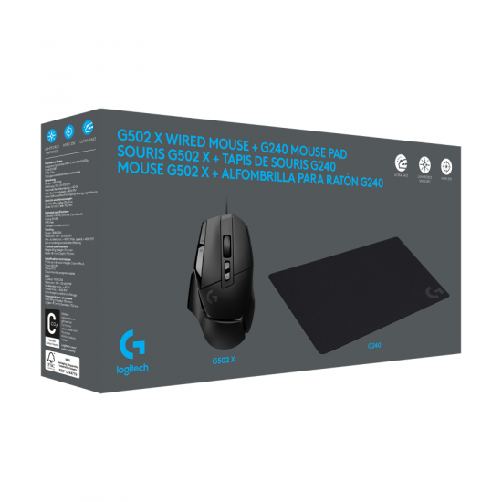 Бъндъл Геймърска мишка Logitech G502 X, Жична + Подложка за Мишка G240 Бъндъл Геймърска мишка Logitech G502 X, Жична + Подложка за Мишка G240